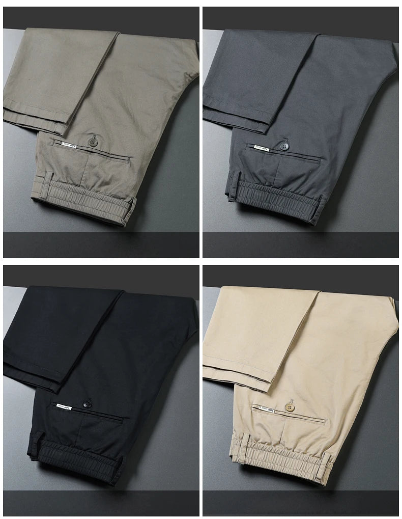Men’s Classic Straight-Leg Cotton Trousers – 98% Cotton, Breathable Business Casual Pants with Elastic Comfort – Ideal for Spring & Summer
