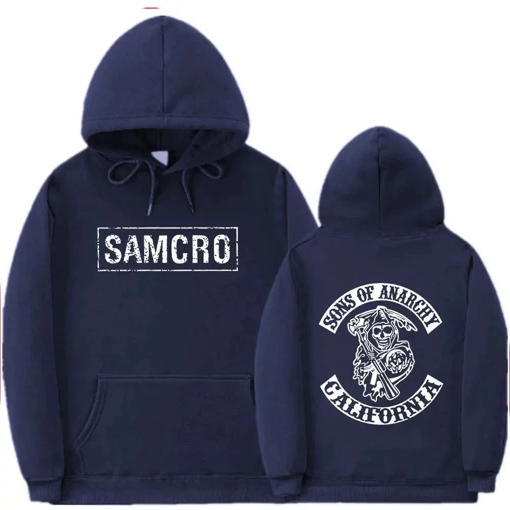 Sons of Anarchy SAMCRO Double-Sided Graphic Hoodie – Unisex Cotton Fleece Pullover Sweatshirt | Streetwear Motorcycle Club Inspired