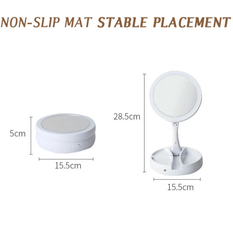 Dual-Powered LED Makeup Mirror – Portable Double-Sided Mirror with 10X Magnification, Battery/USB Operated