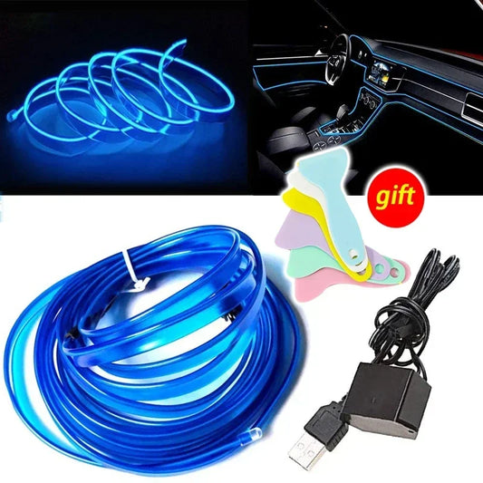 1/3/5M Flexible EL Wire Neon LED Strip for Car Interior Decoration – USB Powered DIY Ambient & Party Lighting