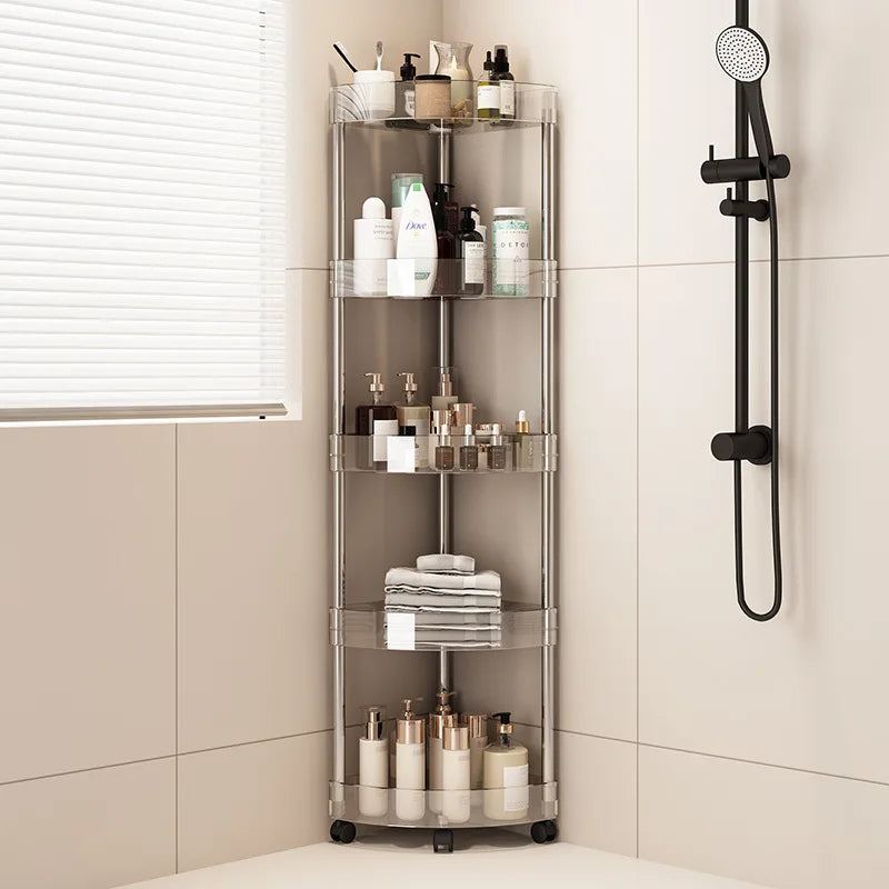 Large Capacity Acrylic Shelf Trolley – Bathroom & Kitchen Corner Storage Cart Organizer for Cosmetics and Home Essentials
