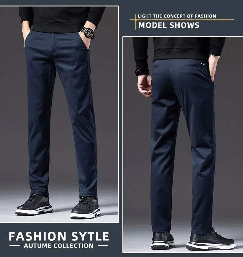 New Fashion Men's Slim Fit Straight Trousers – Comfortable, Breathable, Elastic Casual Long Pants for Everyday Wear