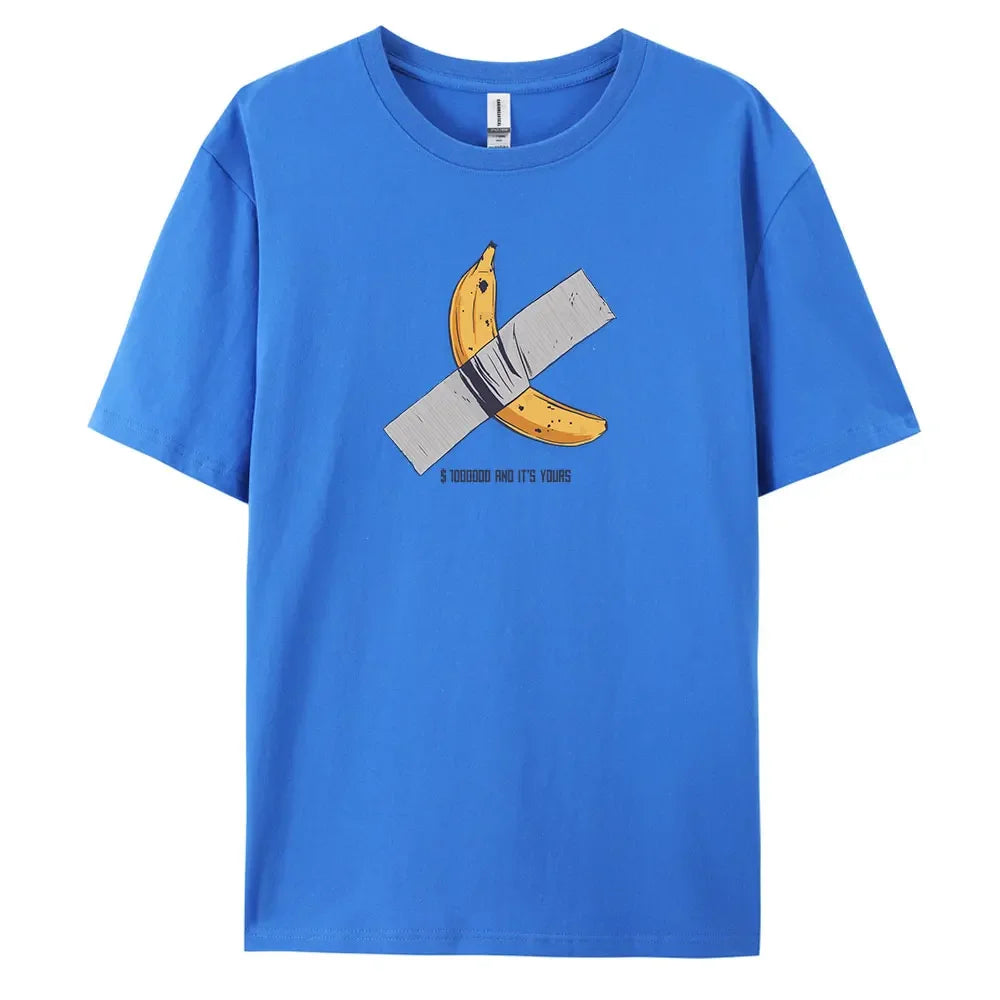 Men's Oversized Casual Banana Print T-Shirt – 100% Cotton Short Sleeve Fashion Tee