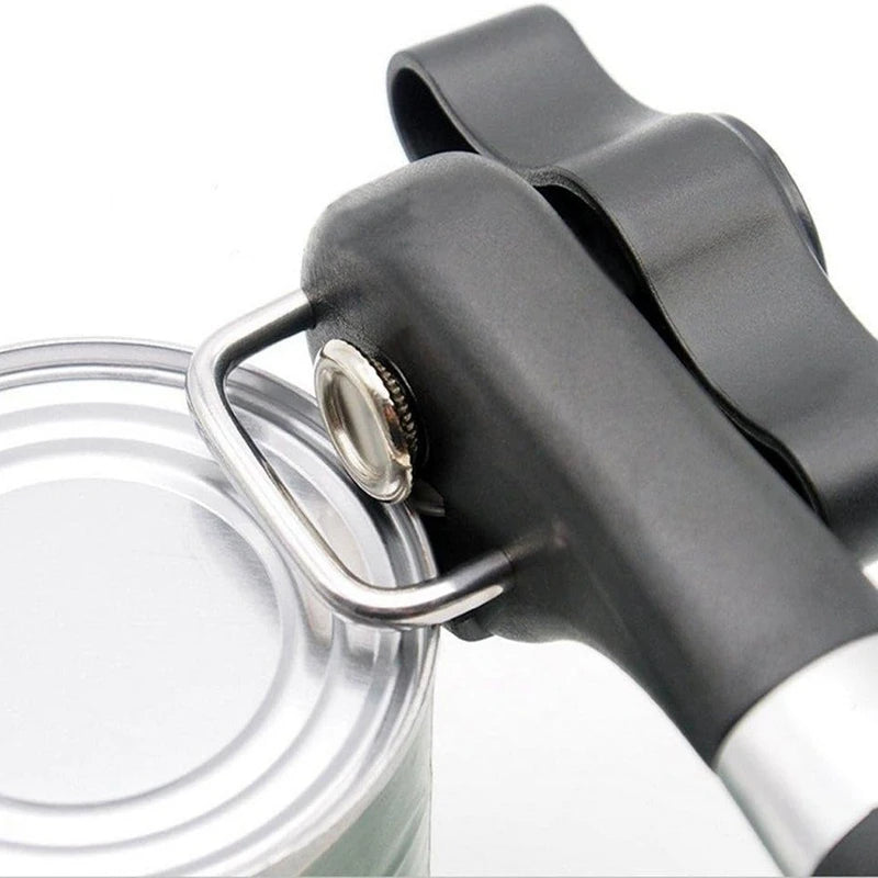 1 Piece Handheld Safe-Cut Can Opener Black Food-Grade Stainless Steel Kitchen Tool