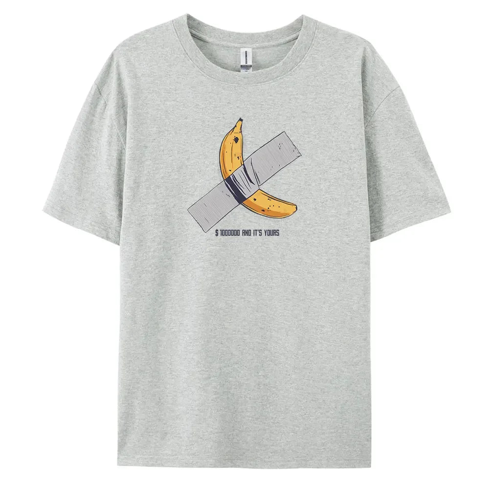 Men's Oversized Casual Banana Print T-Shirt – 100% Cotton Short Sleeve Fashion Tee