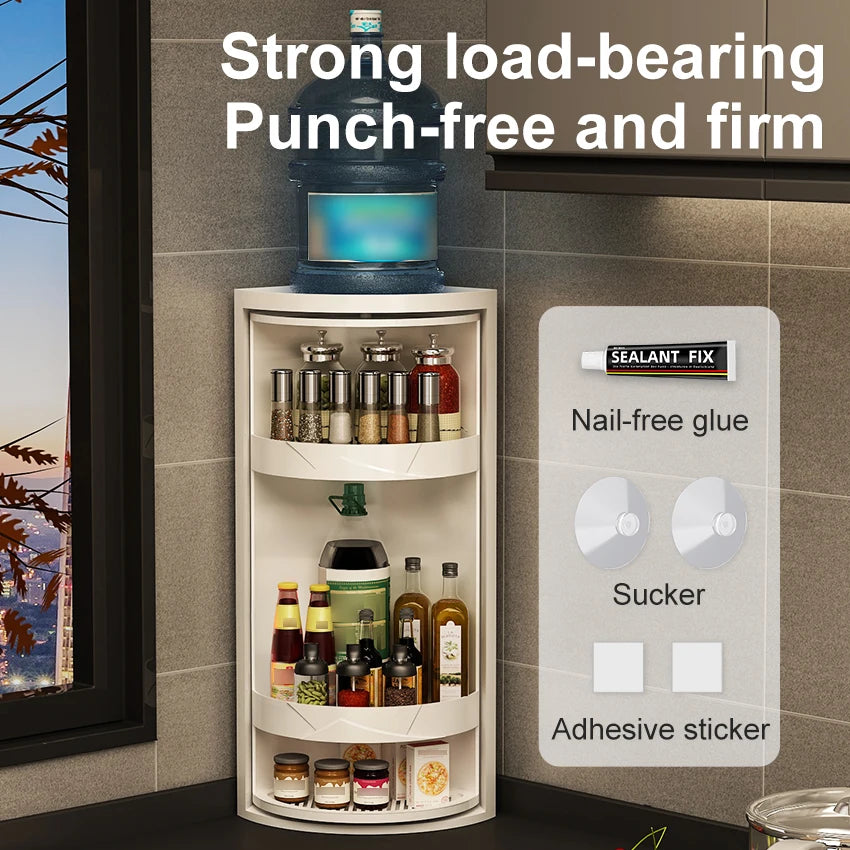 Adjustable Rotating Kitchen Shelf – Multi-Layer Spice Rack & Bottle Organizer for Corner Storage