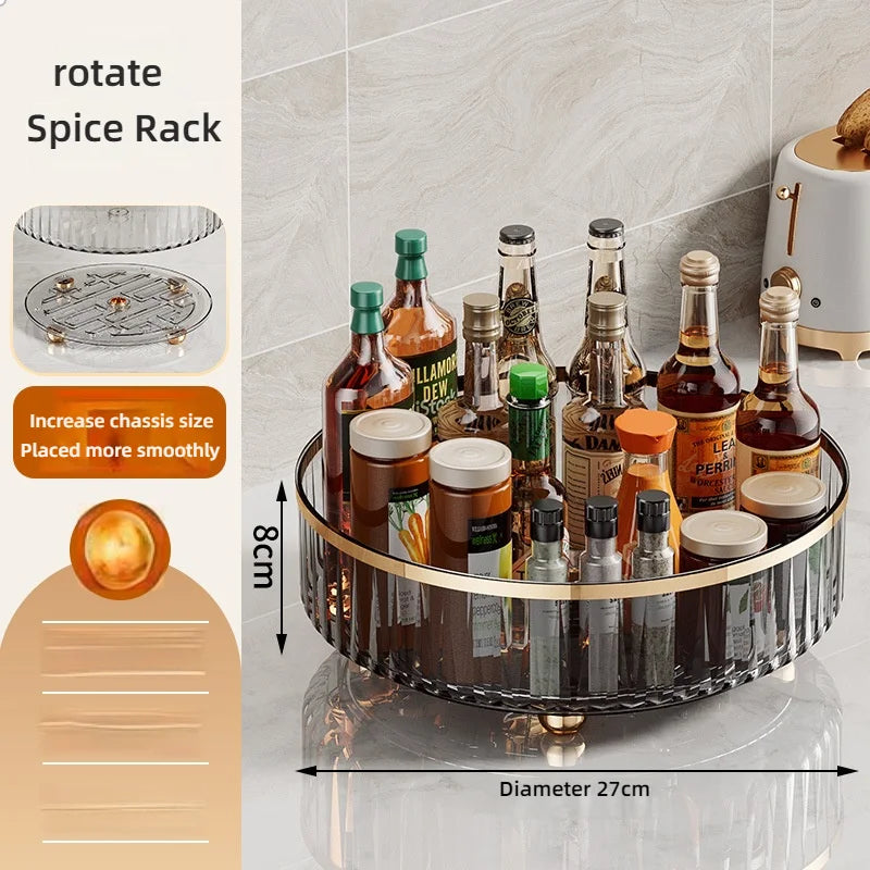 360° Rotatable Non-Slip Storage Rack for Kitchen and Bathroom — Spice, Cosmetic, and Cabinet Organizer Tray