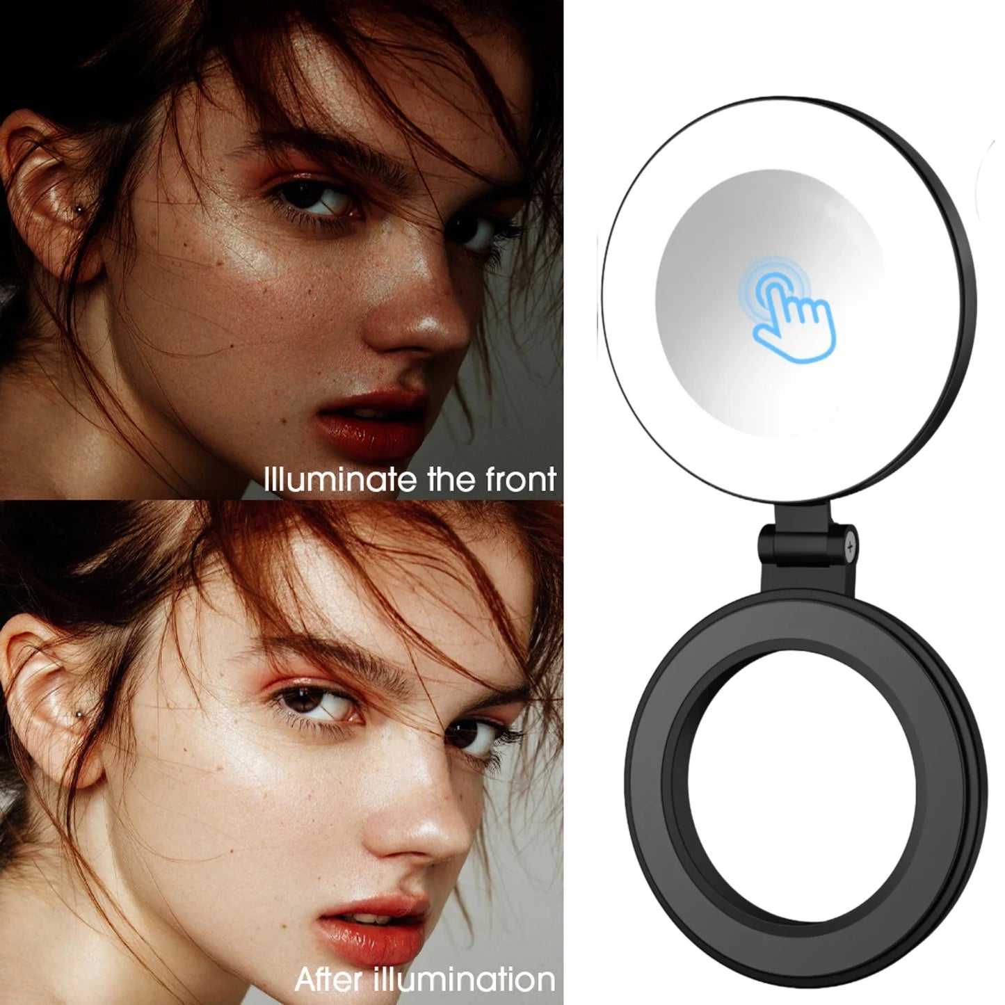Portable Magnetic Selfie Ring Light with Built-in Mirror, Foldable 180° LED Phone Flash Compatible with MagSafe