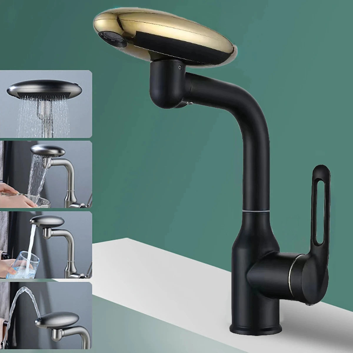 Multi-Functional Waterfall Basin Faucet with 4 Spray Modes, 360° Rotating Hot & Cold Sink Mixer Tap for Bathroom Use
