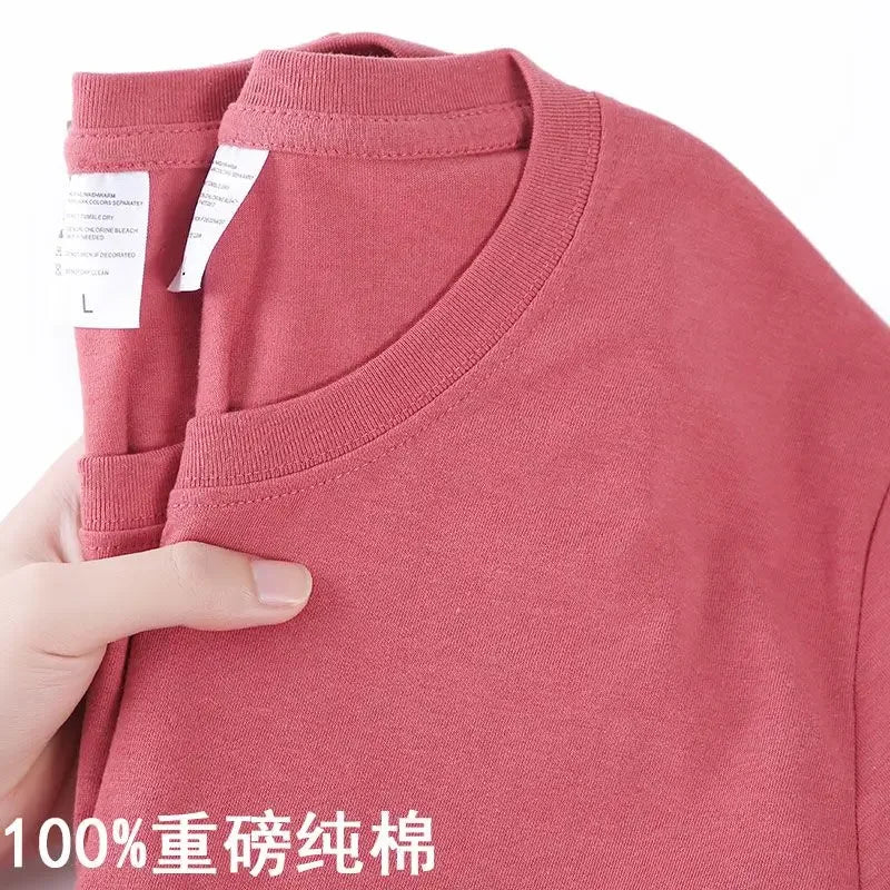 100% Cotton Unisex T-Shirt – Solid Color O-Neck Short Sleeve Tee, Korean Loose Fit (M–4XL)