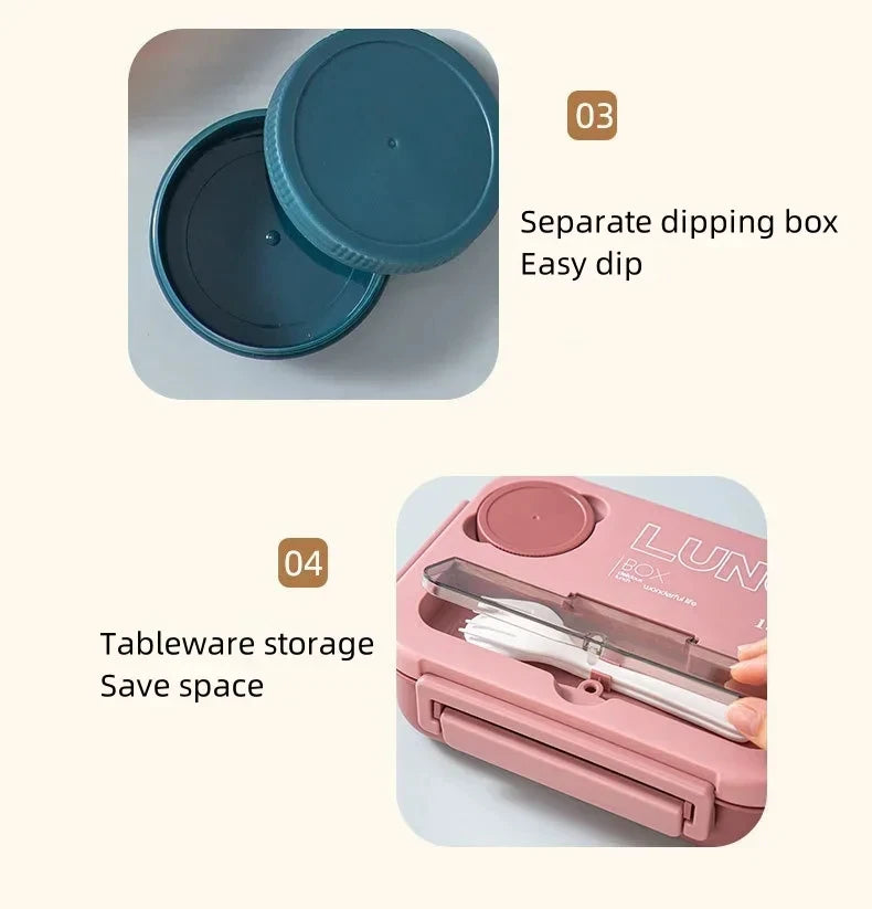 1300ML 4-Compartment Bento Lunch Box with Cutlery – Microwave & Dishwasher Safe, Leakproof Food Container for School, Work & Adults