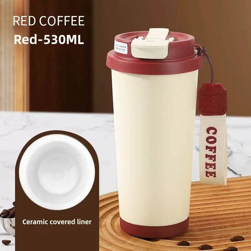 530ml Travel Coffee Mug – Reusable with Seal Lid, Stainless Steel & Ceramic Liner, Perfect for On-the-Go Coffee