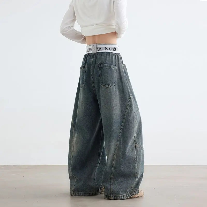 New American Style Men’s Stretch Wide-Leg Cowboy Jeans – Retro Washed Loose Fit Denim for Autumn & Winter 