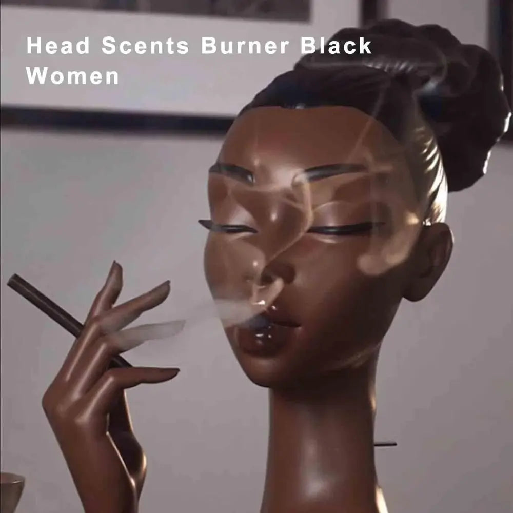 Black Headscents Handmade Head-Shaped Incense Burner Holder – Decorative Airflow Incense Burner for Meditation and Body Art