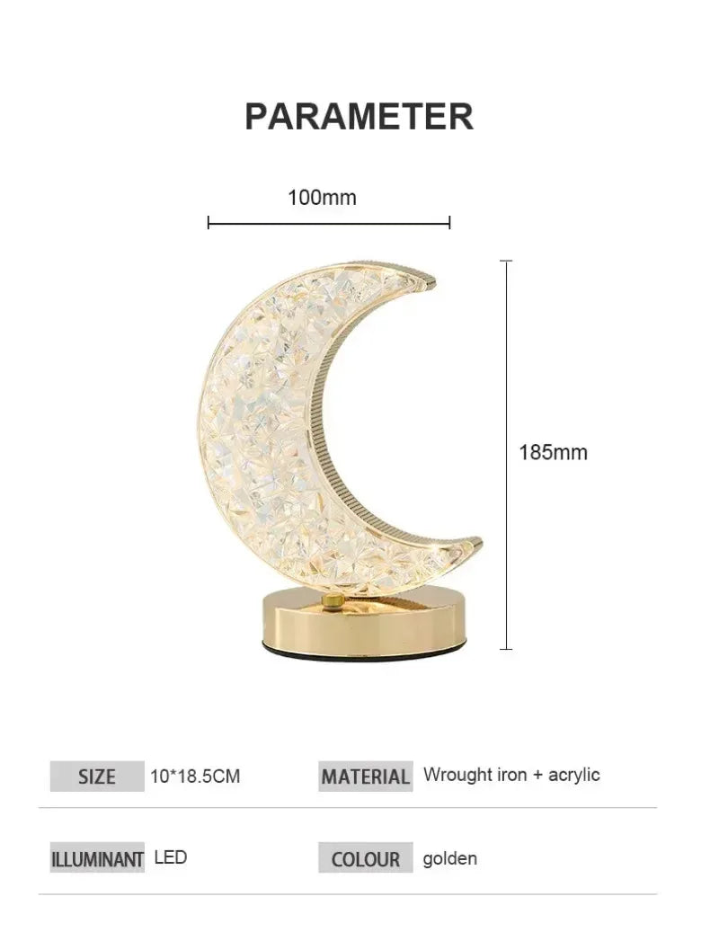 Rechargeable Crystal Touch Dimmable Night Lamp for Bedroom, Girls’ Room, USB LED Ambient Table Light with 3D Moon Design