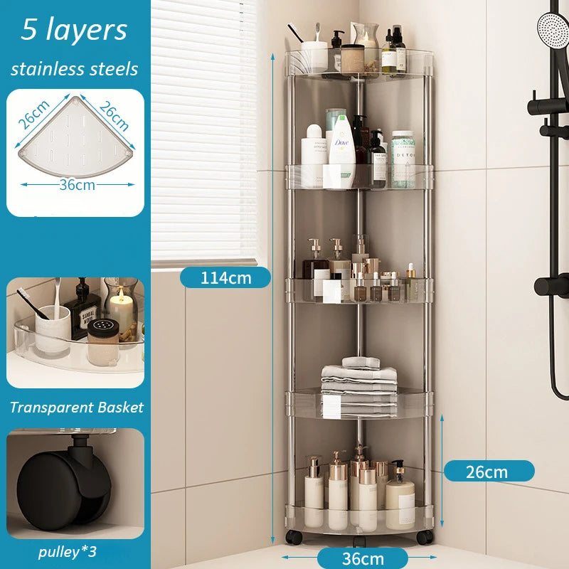 Large Capacity Acrylic Shelf Trolley – Bathroom & Kitchen Corner Storage Cart Organizer for Cosmetics and Home Essentials