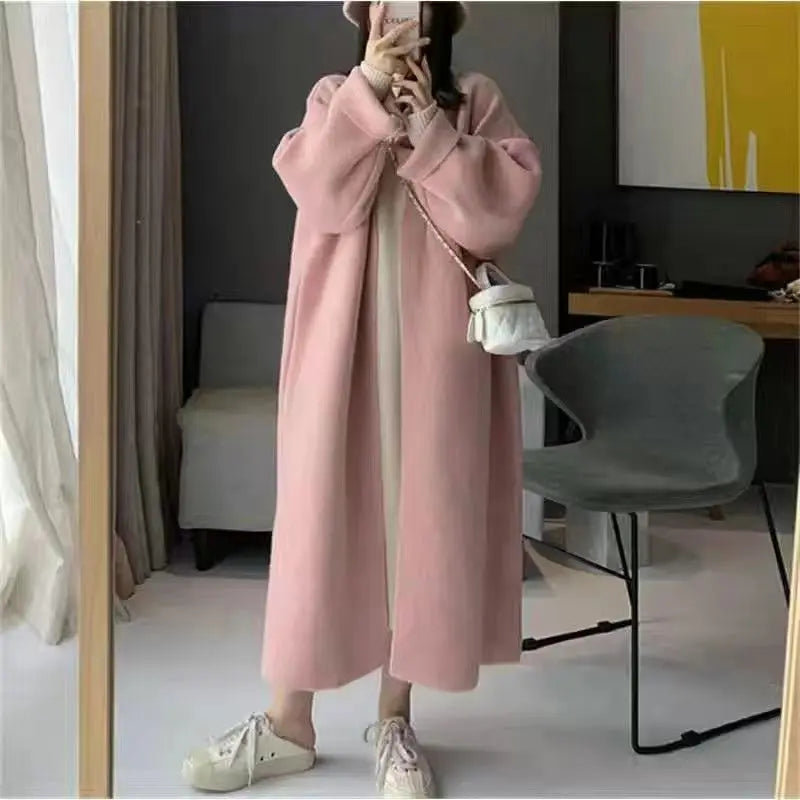2024 Women's V-Neck Knit Cardigan – Long Sleeve Open Front Sweater, Loose Fit Solid Color Winter Outerwear