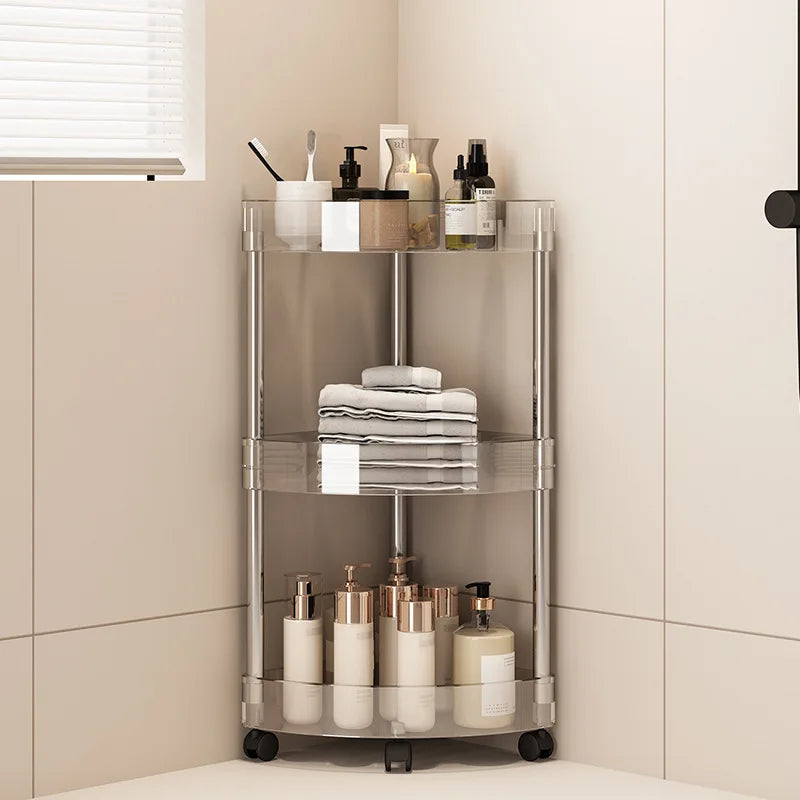 Large Capacity Acrylic Shelf Trolley – Bathroom & Kitchen Corner Storage Cart Organizer for Cosmetics and Home Essentials