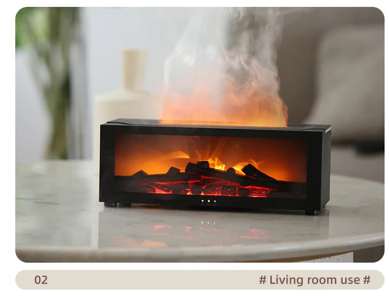 3D Flame Essential Oil Diffuser with Colorful Fireplace Aromatherapy Humidifier and Remote Control