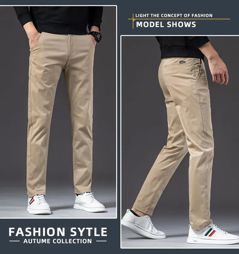 New Fashion Men's Slim Fit Straight Trousers – Comfortable, Breathable, Elastic Casual Long Pants for Everyday Wear