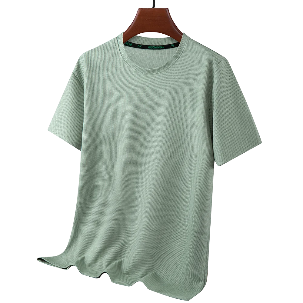 Men’s Summer Casual Waffle O-Neck Short Sleeve T-Shirt – Breathable Solid Color Fashion Tee