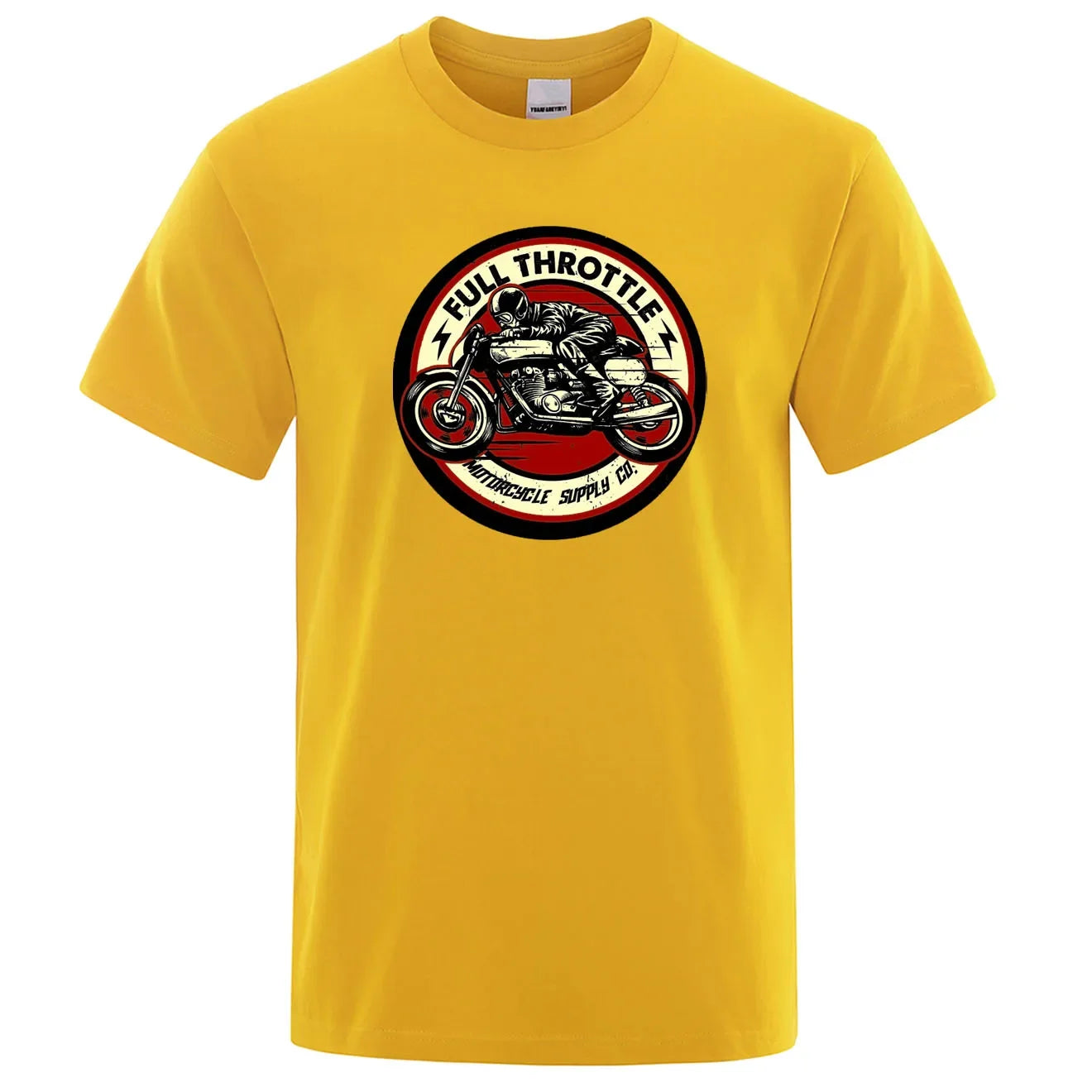 Full Throttle Motorcycle Graphic T-Shirt – Rockabilly Biker Style Cotton Tee for Men, Casual Loose Fit Summer Top