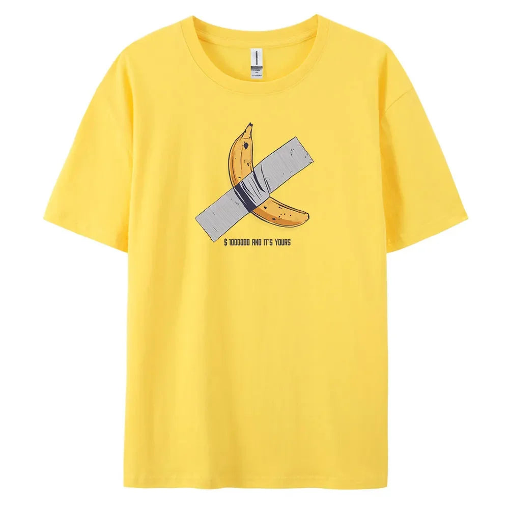Men's Oversized Casual Banana Print T-Shirt – 100% Cotton Short Sleeve Fashion Tee