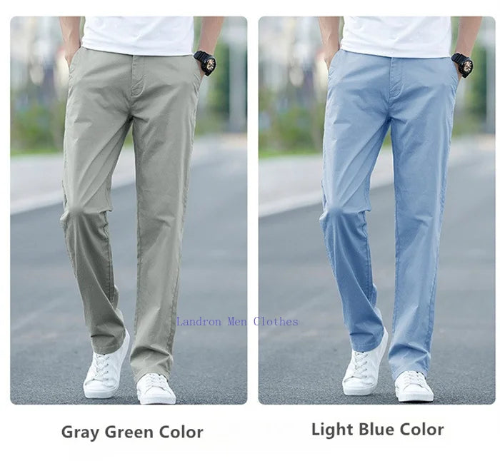 Men's Summer Lightweight Stretch Chino Pants – Loose Fit Cotton Trousers in Khaki, Blue, and Black – Plus Sizes 42 & 44