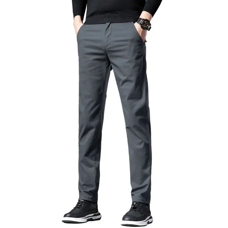 New Fashion Men's Slim Fit Straight Trousers – Comfortable, Breathable, Elastic Casual Long Pants for Everyday Wear