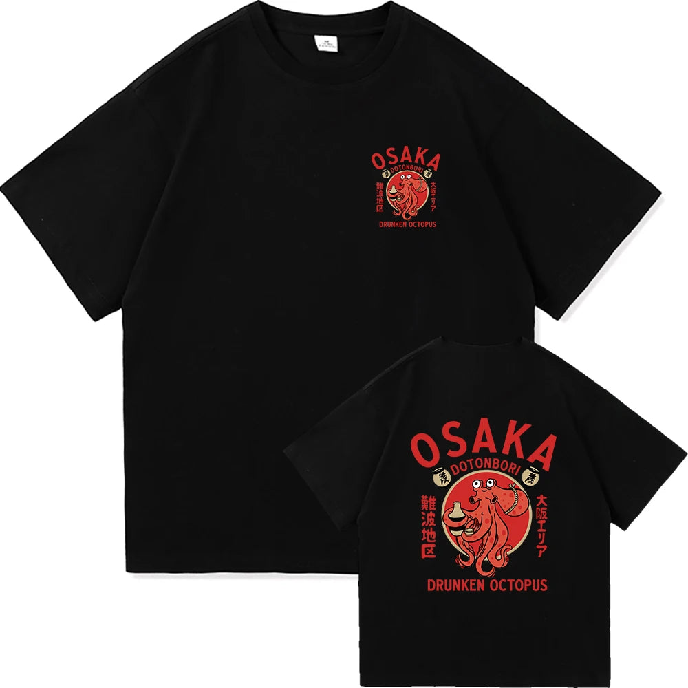 Osaka Dotonbori Drunk Octopus Graphic Tee – Unisex Harajuku-Style High-Quality Cotton T-Shirt for Men & Women, Perfect as a Couple’s Gift