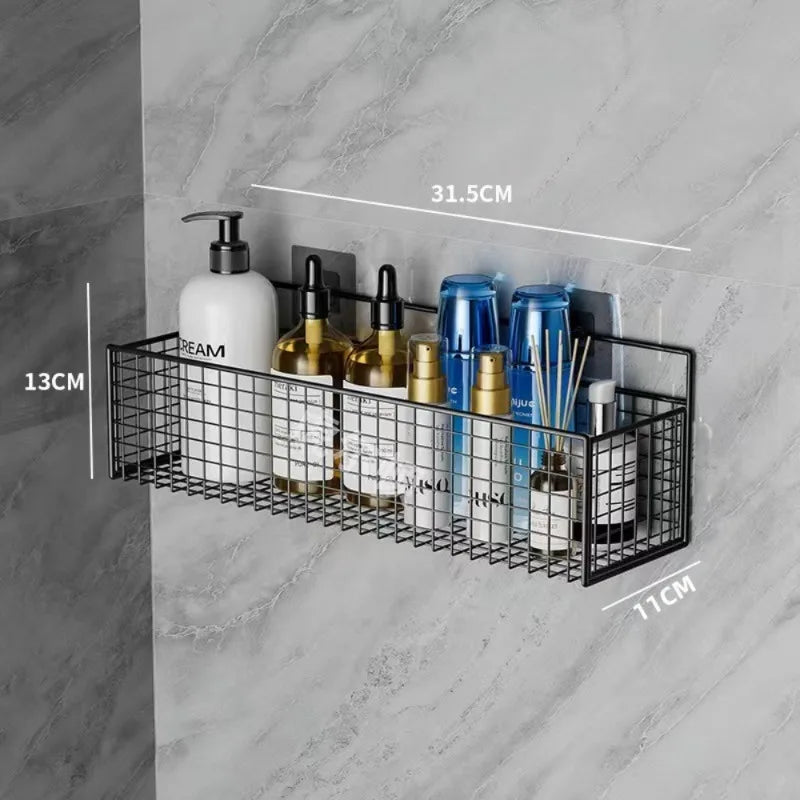 Wall-Mounted Iron Bathroom Shelf – No-Drill Storage Rack, Single-Layer Organizer for Toilets & Washrooms