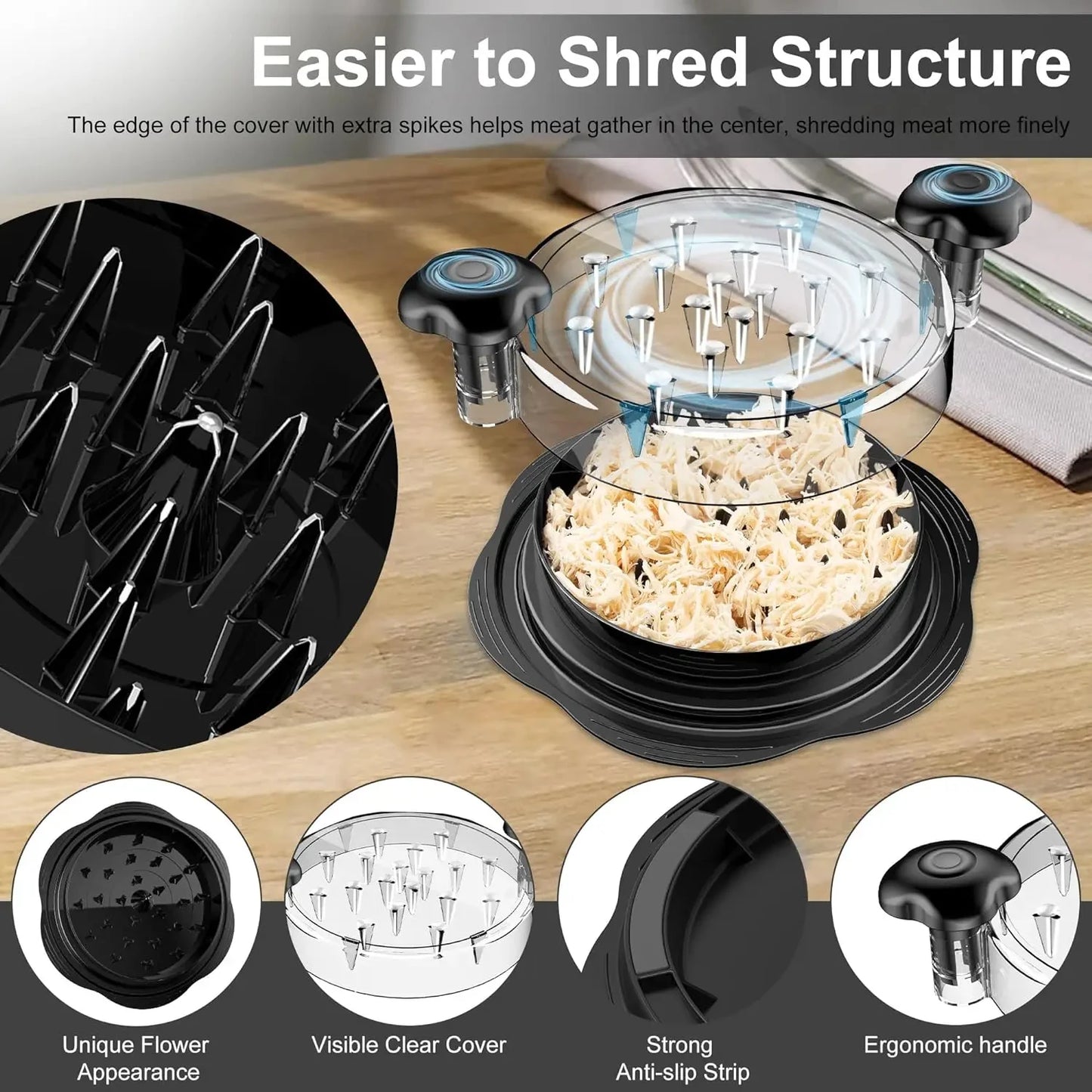 Chicken Shredding Tool with Lid – Meat Breast Shredder and Mincing Grinder for Chicken, Pork, and Beef