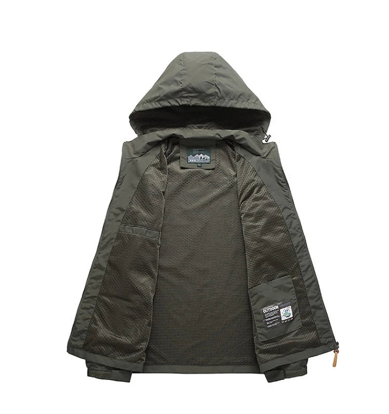 Men's Waterproof Hooded Windbreaker – Casual Outdoor Jacket for Hiking, Camping, and Fishing