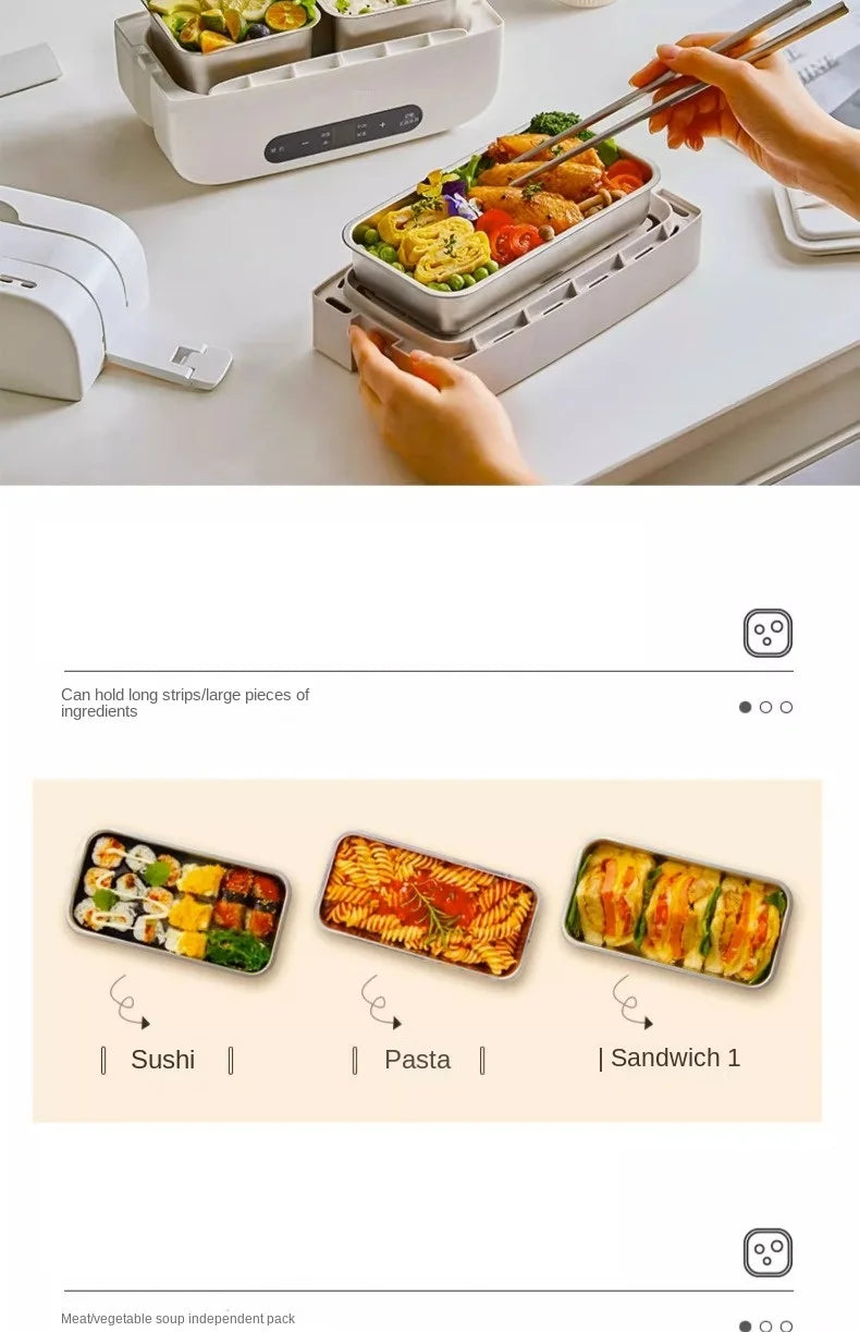 Portable Electric Lunch Box with Self-Heating, 220V Rice Cooker and Multi-Function Food Steamer