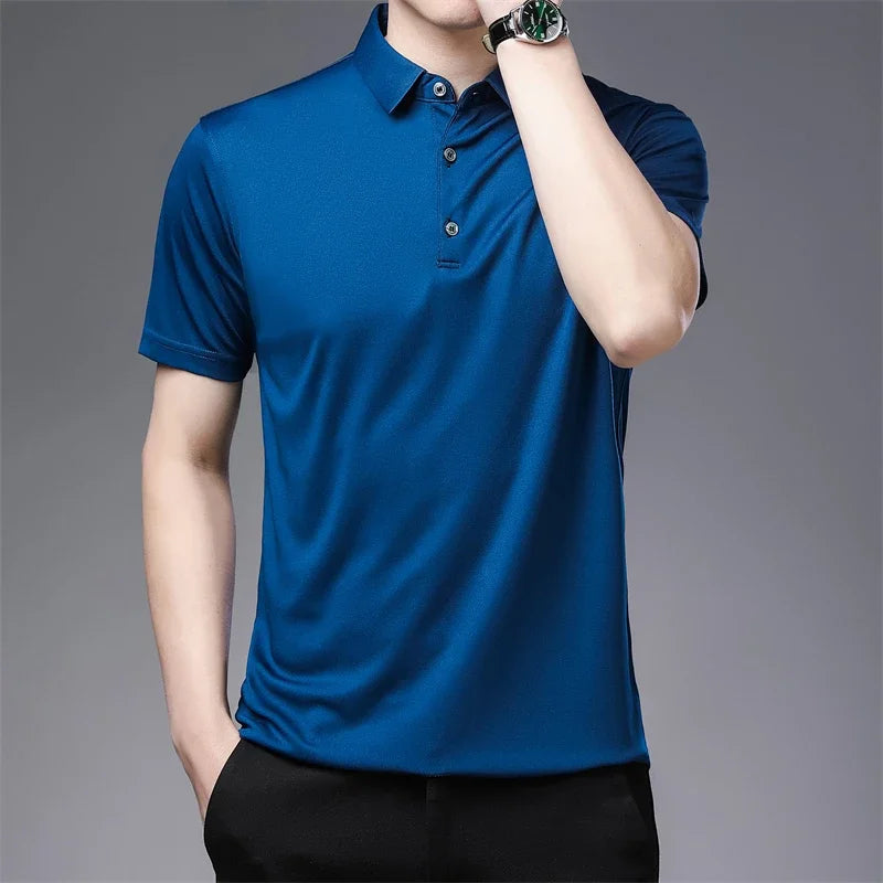 2024 Men's Solid Color Polo Shirt – Summer Casual Business Style, Short Sleeve, Comfortable & Breathable