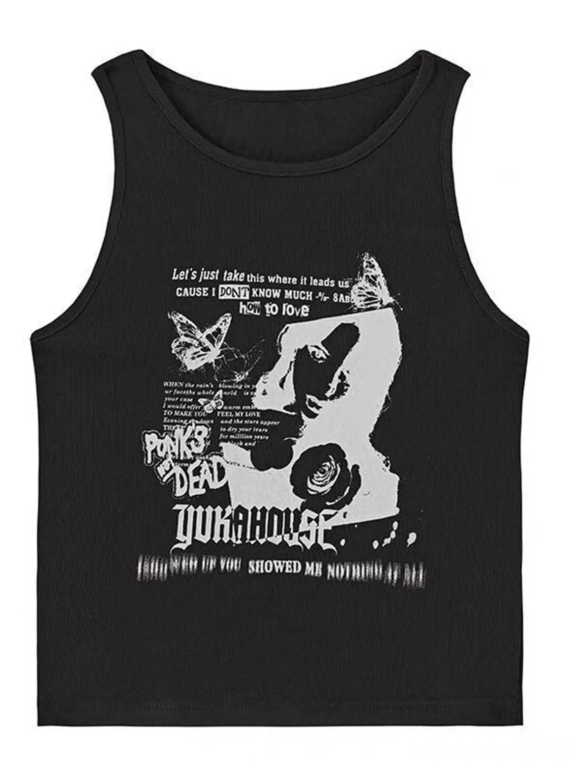 Y2K-Inspired Grunge Ribbed Knit Crop Tank Top for Women – Sleeveless, Sexy Streetwear Aesthetic from the 2000s