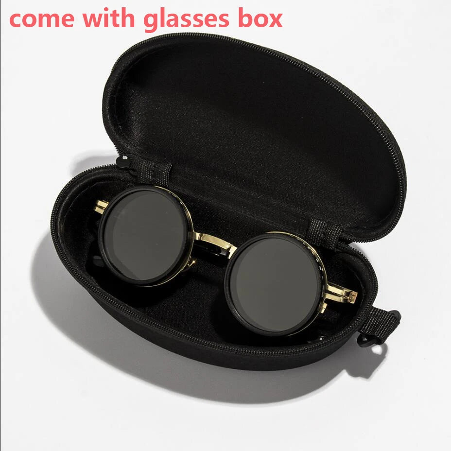 Adjustable Polarized Motorcycle Sunglasses – Round UV400 Punk-Style Eyewear for Men & Women, ND9 Light Dimming Sun Glasses