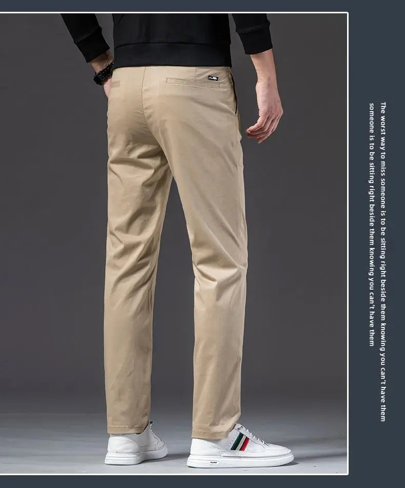 New Fashion Men's Slim Fit Straight Trousers – Comfortable, Breathable, Elastic Casual Long Pants for Everyday Wear