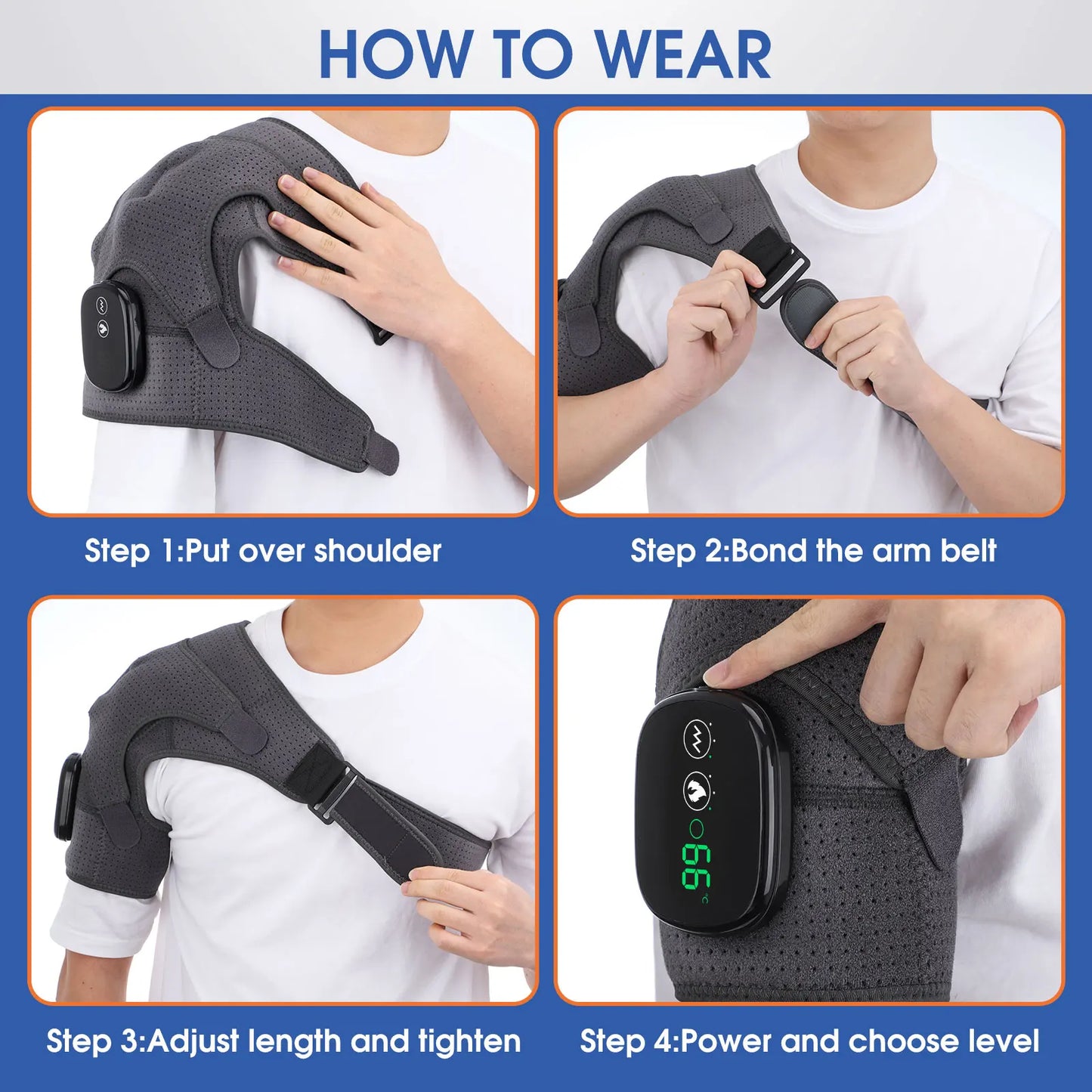 Rechargeable Electric Shoulder Massager with Heating & Vibration – Thermal Therapy Belt for Knee & Arthritis Pain Relief