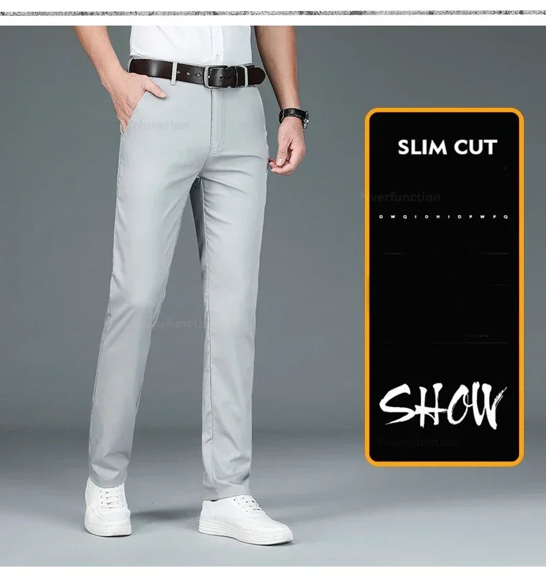 Men's Summer Bamboo Fiber Slim Fit Business Trousers – Breathable, Stylish Formal Long Pants for Casual or Office Wear