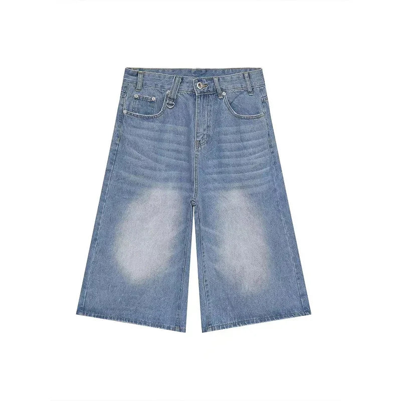 Men's Baggy Denim Shorts – Retro Y2K Casual Wide-Leg Calf-Length Jeans for Summer Streetwear