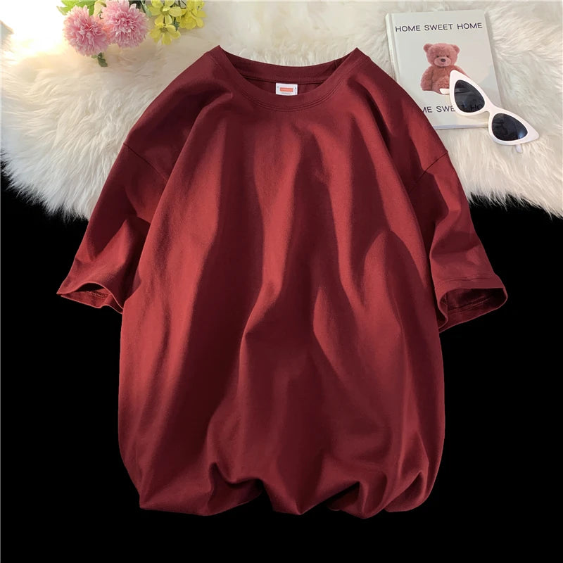 Unisex Oversized Heavyweight Cotton T-Shirt – 260gsm Basic Solid Color Hip-Hop Style Summer Tee
