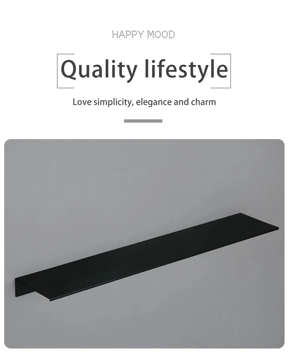 Matte Black Wall-Mounted Shelf – Modern Bathroom & Kitchen Storage Rack (30-50cm) – Shower Organizer Wholesale Promotion