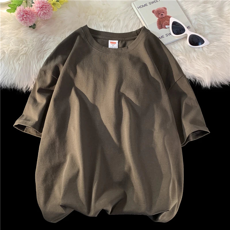 Unisex Oversized Heavyweight Cotton T-Shirt – 260gsm Basic Solid Color Hip-Hop Style Summer Tee