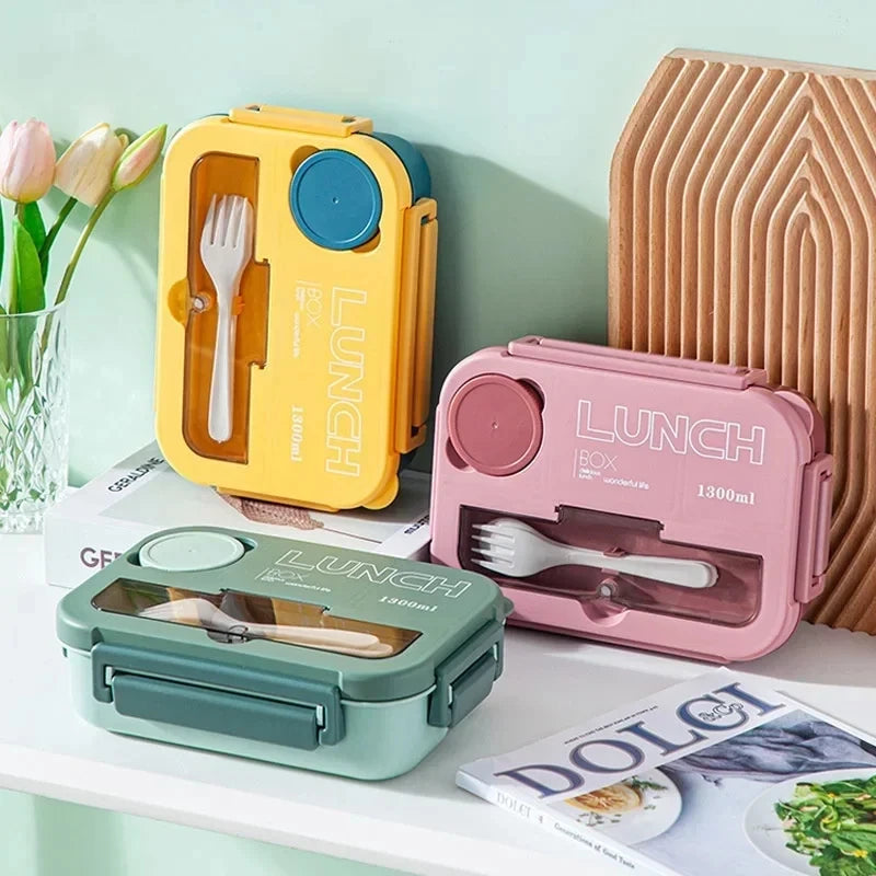 1300ML 4-Compartment Bento Lunch Box with Cutlery – Microwave & Dishwasher Safe, Leakproof Food Container for School, Work & Adults