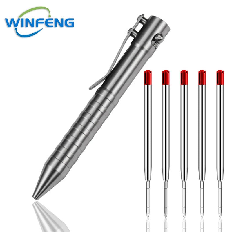 Titanium Tactical Ballpoint Pen – Bolt Action Business Pen with Glass Breaker, Self-Defense Survival EDC Tool