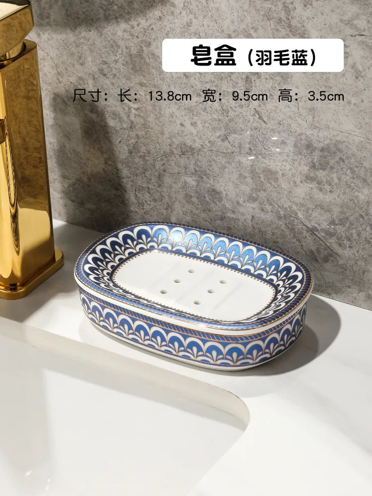 Luxury Ceramic Soap Dish with Irregular Stripes and Perforated Drainage – Household Bathroom Accessory with Washstand Gargle Cup