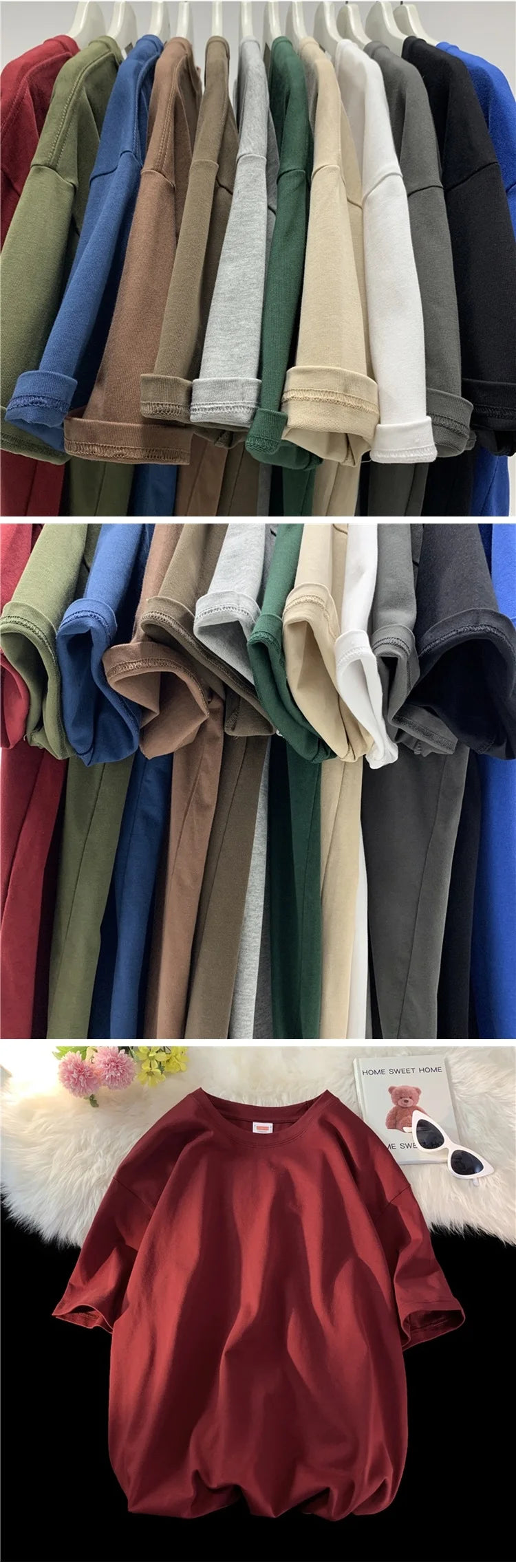 Unisex Oversized Heavyweight Cotton T-Shirt – 260gsm Basic Solid Color Hip-Hop Style Summer Tee