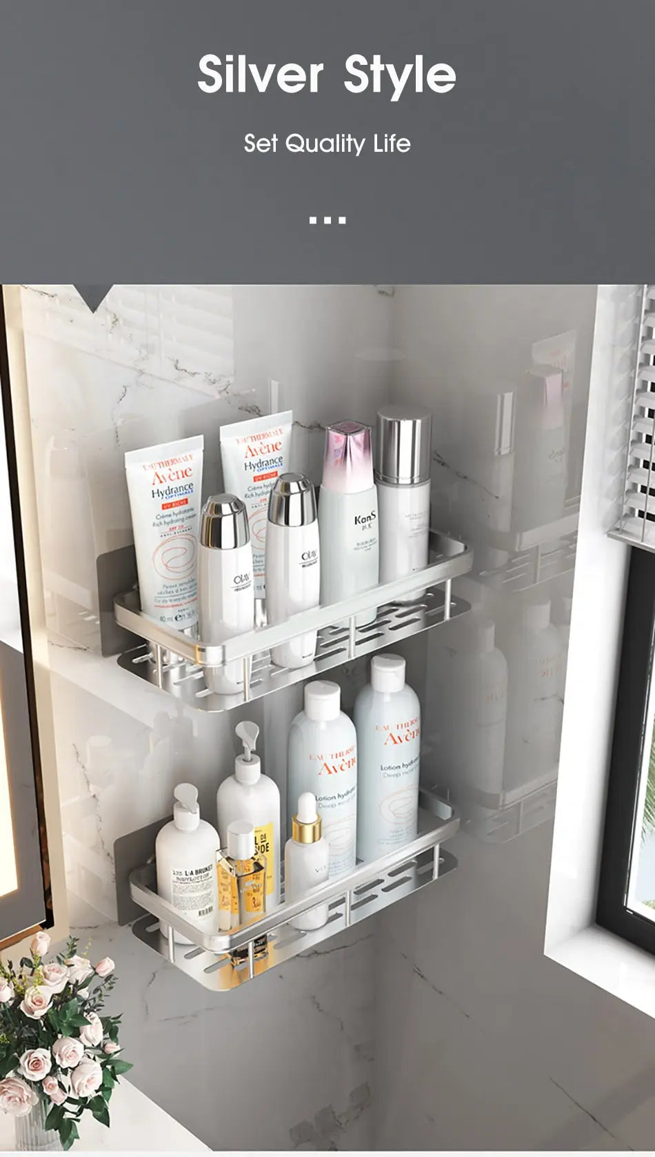 No-Drill Wall-Mounted Bathroom Shelf – Corner Shower Organizer for Shampoo, Toiletries, and Bathroom Essentials