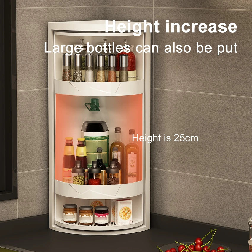 Adjustable Rotating Kitchen Shelf – Multi-Layer Spice Rack & Bottle Organizer for Corner Storage